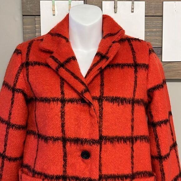Old Navy Girl’s Red and Black Checked Peacoat Lined Jacket w/ Pockets- Lge 10/12 - Picture 4 of 16